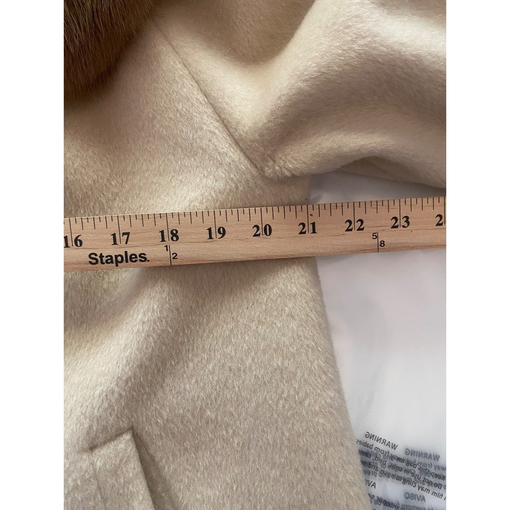 Vintage Cream Wool Coat Real Mink Fur Collar Mid-Century Modern Button Front L - Picture 15 of 16